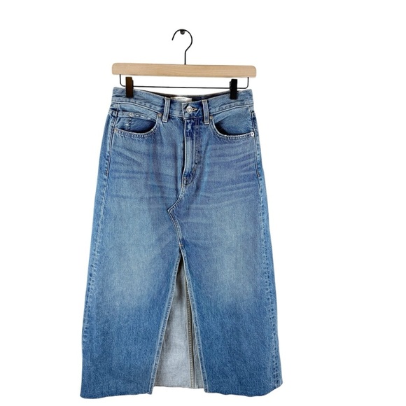 SLVRLAKE Midi Denim Skirt Front Slit Size 25 - Picture 4 of 10